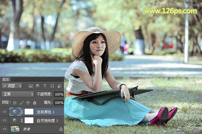 Photoshop调出草地女孩冷色日系效果