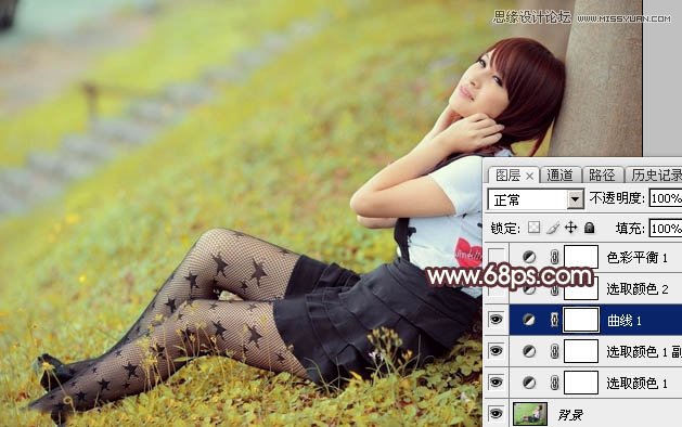 Photoshop调出树下女孩唯美的淡黄色调