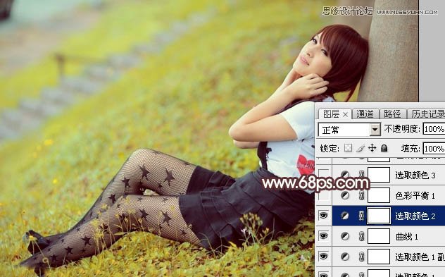 Photoshop调出树下女孩唯美的淡黄色调