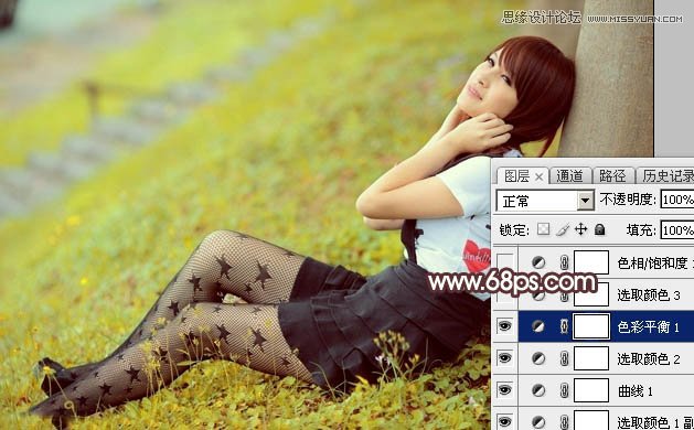 Photoshop调出树下女孩唯美的淡黄色调