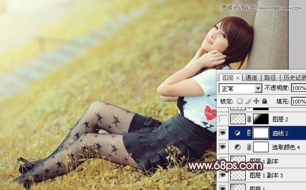 Photoshop调出树下女孩唯美的淡黄色调