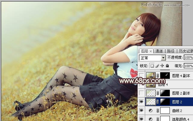 Photoshop调出树下女孩唯美的淡黄色调