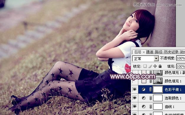 Photoshop调出树下女孩甜美的红褐色调