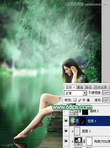 Photoshop调出河边清纯女孩清新的绿色调