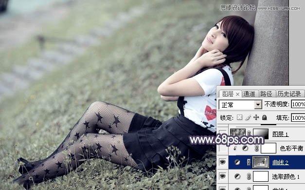 Photoshop调出树下女孩淡淡的冷色效果