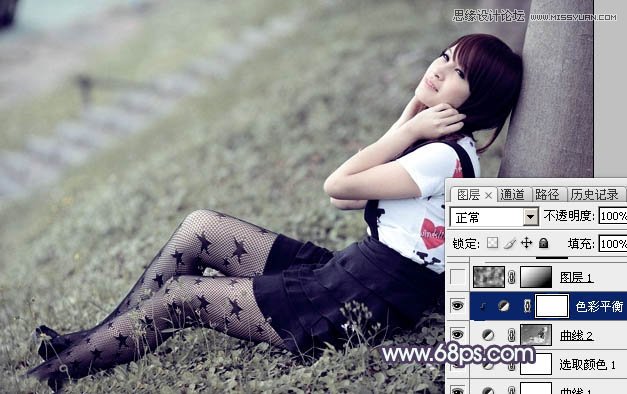 Photoshop调出树下女孩淡淡的冷色效果