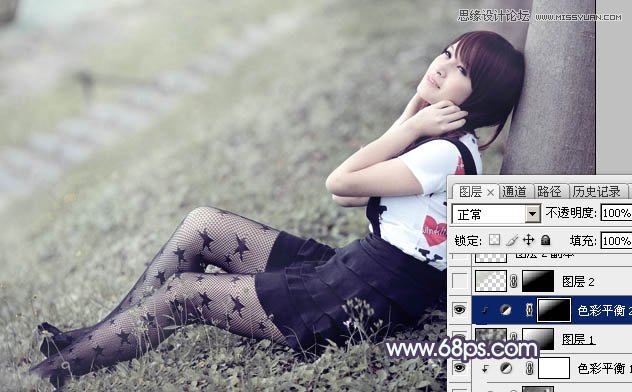 Photoshop调出树下女孩淡淡的冷色效果