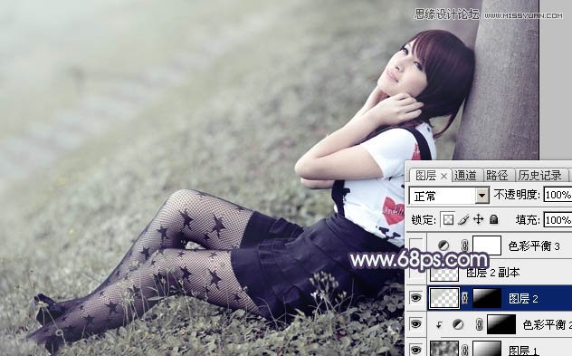 Photoshop调出树下女孩淡淡的冷色效果