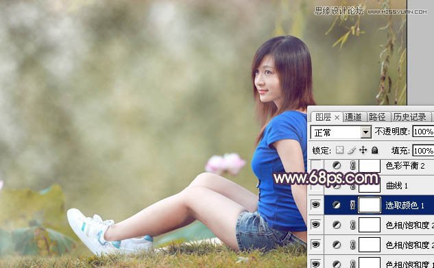 Photoshop调出树下女孩古典怀旧色调
