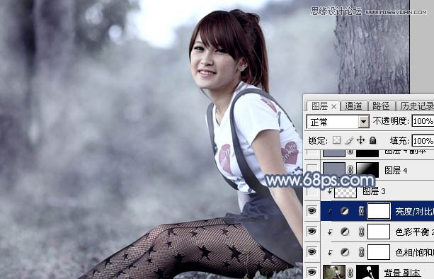 Photoshop调出树下女孩唯美蓝色效果