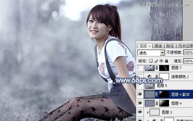 Photoshop调出树下女孩唯美蓝色效果