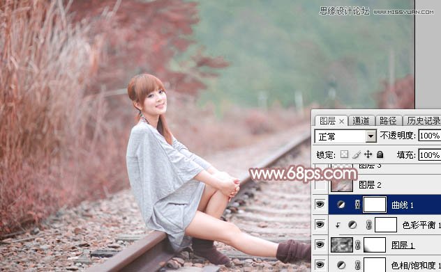 Photoshop调出铁轨美女梦幻柔色效果,PS教程