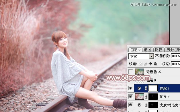 Photoshop调出铁轨美女梦幻柔色效果,PS教程