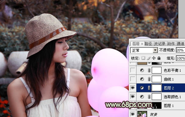PS调色制作淡黄过渡色彩的公园可爱人物照片