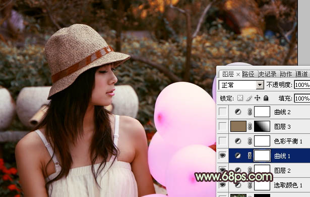 PS调色制作淡黄过渡色彩的公园可爱人物照片