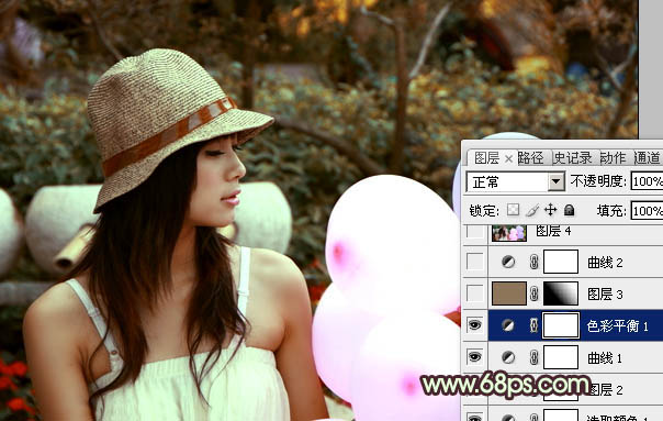 PS调色制作淡黄过渡色彩的公园可爱人物照片