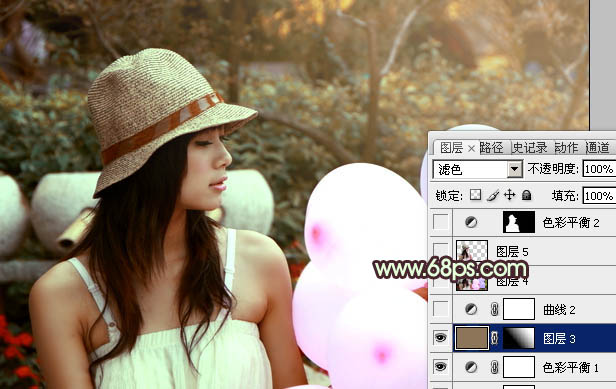PS调色制作淡黄过渡色彩的公园可爱人物照片
