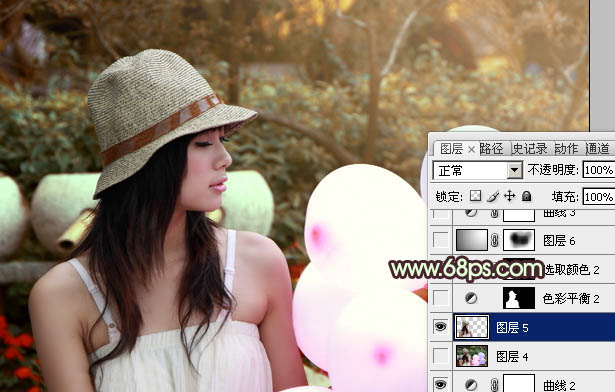 PS调色制作淡黄过渡色彩的公园可爱人物照片