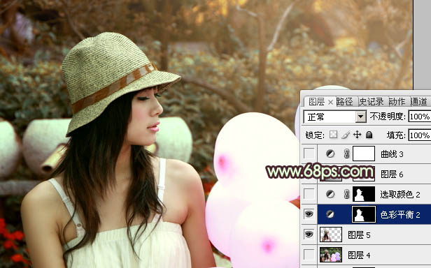 PS调色制作淡黄过渡色彩的公园可爱人物照片