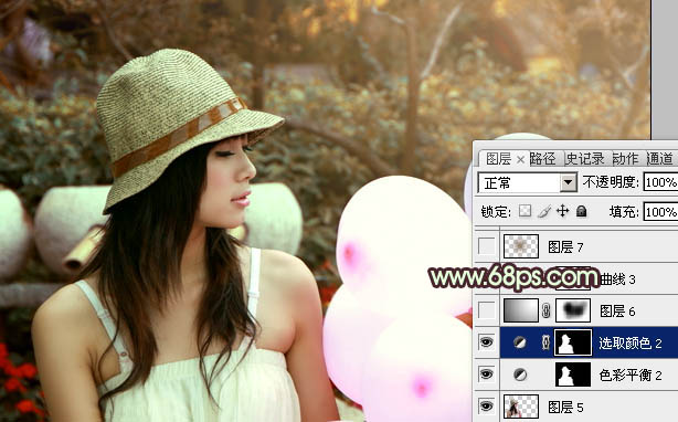 PS调色制作淡黄过渡色彩的公园可爱人物照片