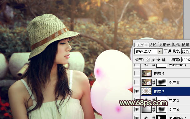 PS调色制作淡黄过渡色彩的公园可爱人物照片