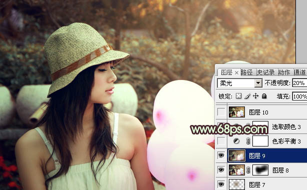 PS调色制作淡黄过渡色彩的公园可爱人物照片
