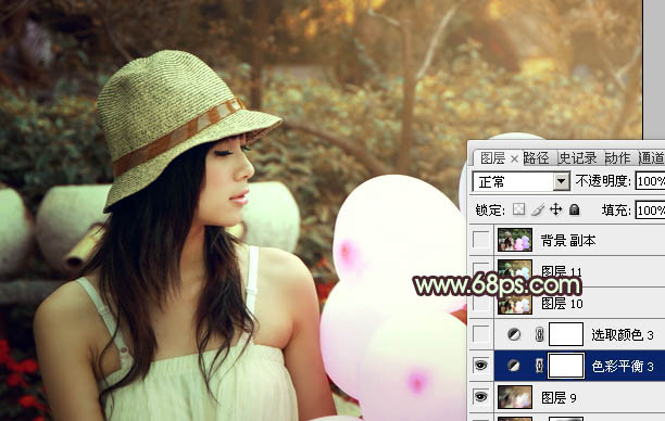 PS调色制作淡黄过渡色彩的公园可爱人物照片