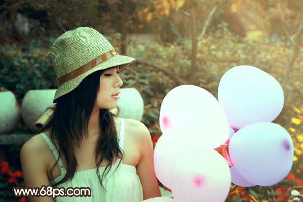 PS调色制作淡黄过渡色彩的公园可爱人物照片