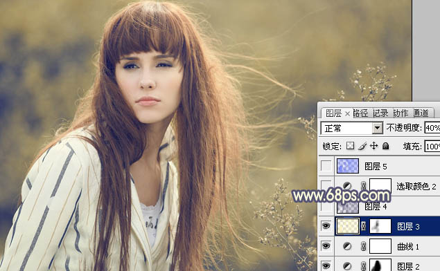 PS调色调出淡黄色朦胧背景色彩的人物照片