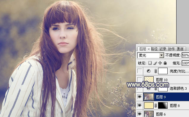 PS调色调出淡黄色朦胧背景色彩的人物照片