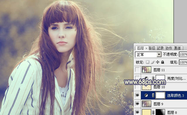 PS调色调出淡黄色朦胧背景色彩的人物照片