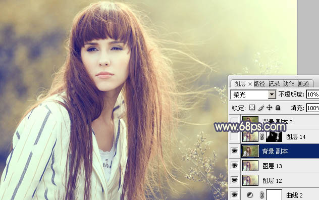 PS调色调出淡黄色朦胧背景色彩的人物照片