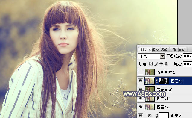 PS调色调出淡黄色朦胧背景色彩的人物照片