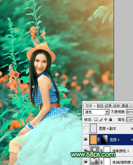 PS调色制作甜美粉橙色效果的女孩写真图片