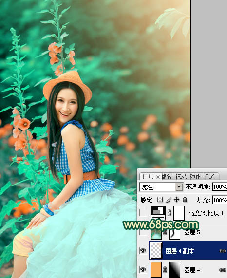 PS调色制作甜美粉橙色效果的女孩写真图片