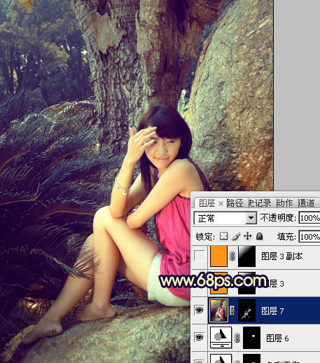 PS调色制作金黄阳光色彩的公园女孩图片