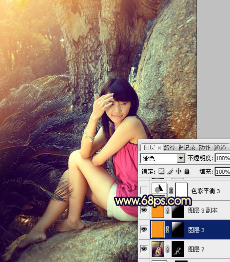 PS调色制作金黄阳光色彩的公园女孩图片