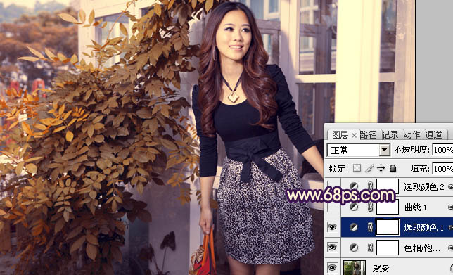 PS调色打造紫红色在阳台上的美女图片教程