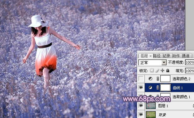 PS调色制作梦幻野花丛中的人物照片教程
