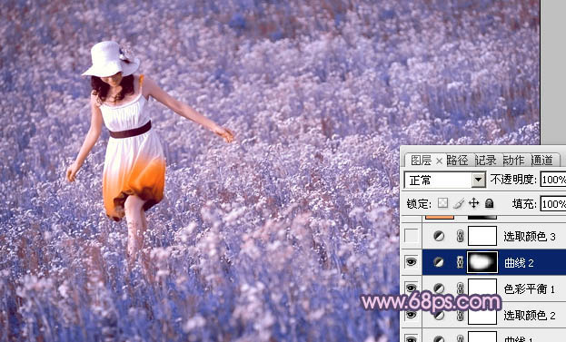 PS调色制作梦幻野花丛中的人物照片教程