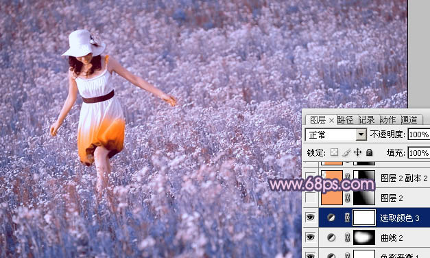 PS调色制作梦幻野花丛中的人物照片教程