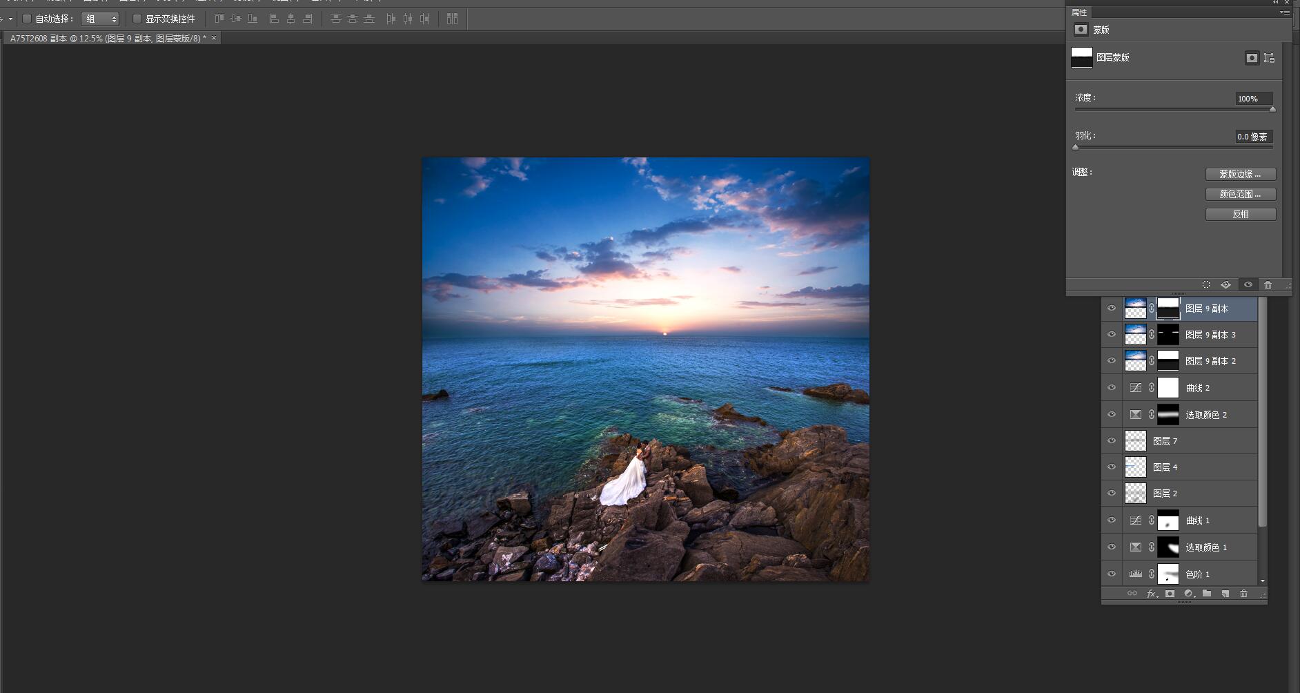 Photoshop设计时尚大气的海边婚纱人像效果