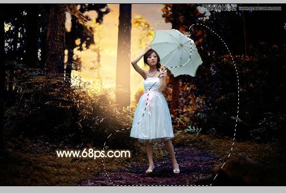 Photoshop给外景果子照片添加夕阳美景效果