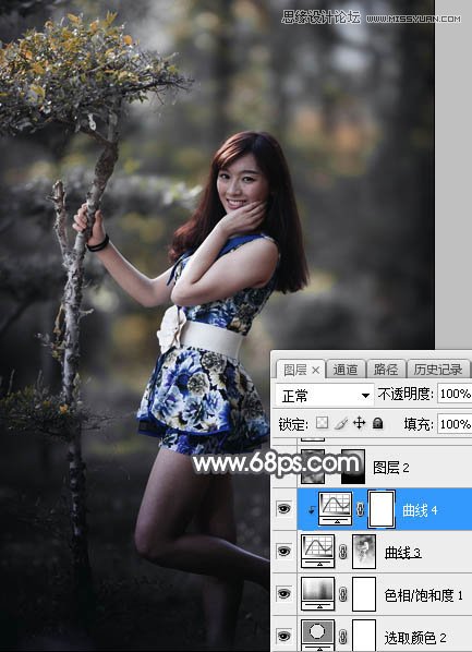 Photoshop调出外景美女人像冷色光斑效果