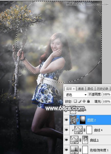 Photoshop调出外景美女人像冷色光斑效果