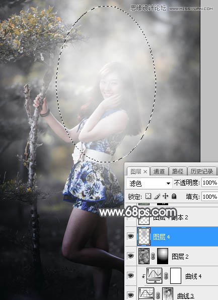 Photoshop调出外景美女人像冷色光斑效果
