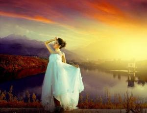 Photoshop给外景婚片添加唯美的黄昏效果