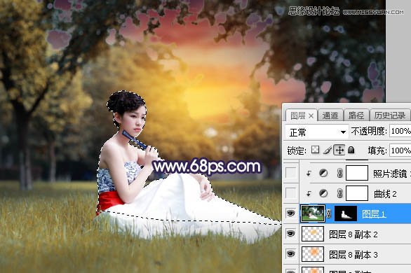 Photoshop给草地美女添加唯美夕阳景色,PS教程,