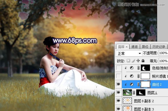 Photoshop给草地美女添加唯美夕阳景色,PS教程,