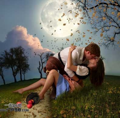 PS怎样合成唯美月色下的浪漫情侣图片